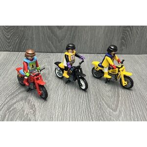 Playmobil Vintage 1992 Motocross Dirt Bike Racers 3 Figures & Motorcycles Lot
